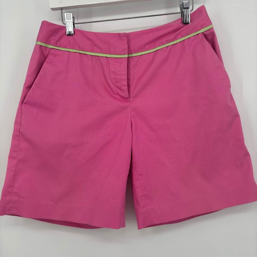 Lilly Pulitzer pink Bermuda shorts trim preppy resort pockets adjustable waist